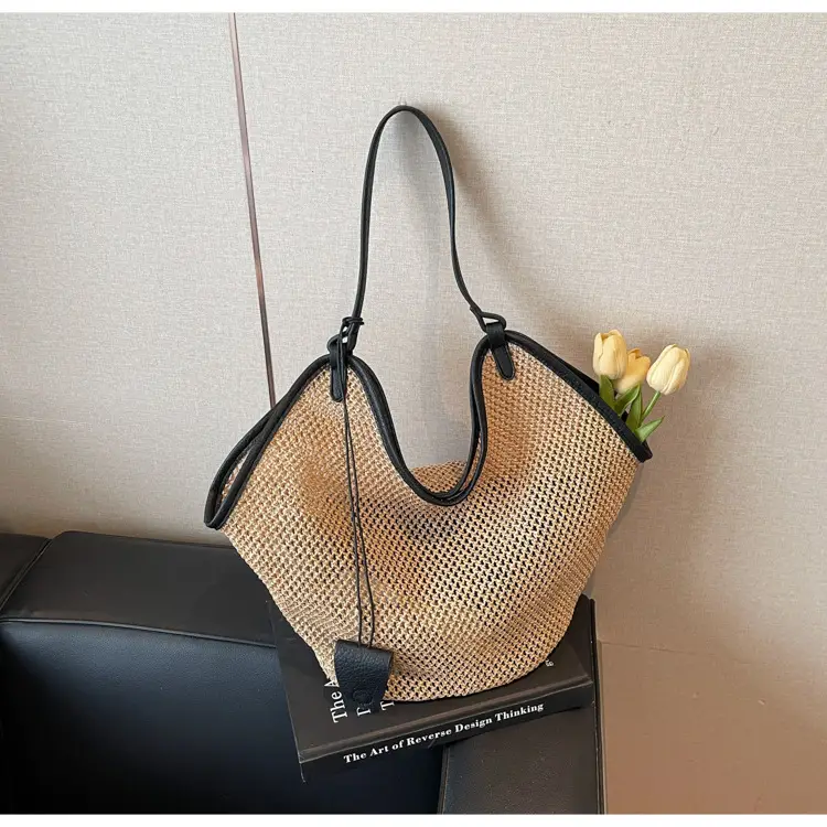 French Straw Bag Lazy Style Woven Large Capacity Shoulder Tote — feature 19
