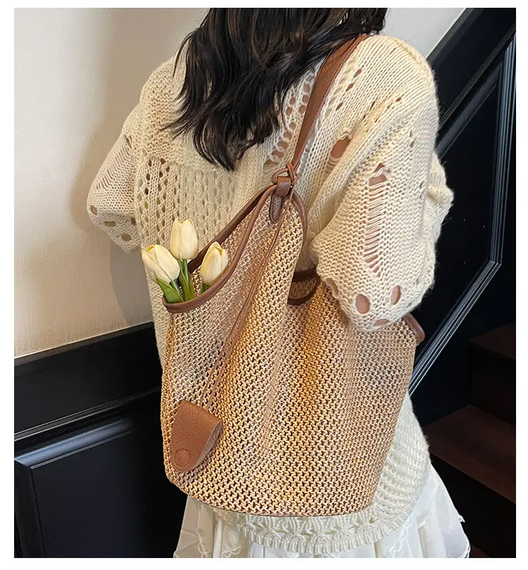French Straw Bag Lazy Style Woven Large Capacity Shoulder Tote — feature 2