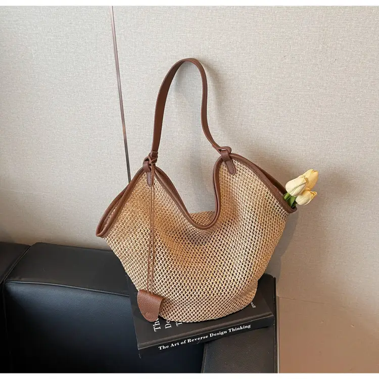 French Straw Bag Lazy Style Woven Large Capacity Shoulder Tote — feature 23