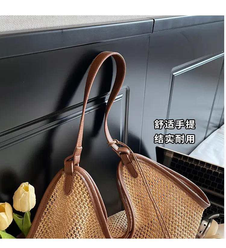 French Straw Bag Lazy Style Woven Large Capacity Shoulder Tote — feature 4