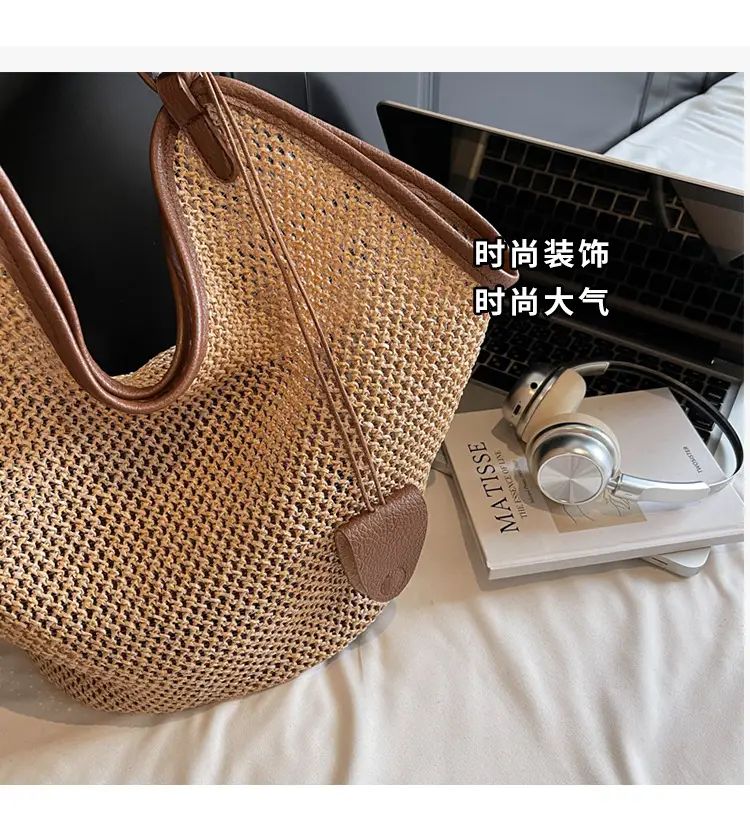 French Straw Bag Lazy Style Woven Large Capacity Shoulder Tote — feature 6