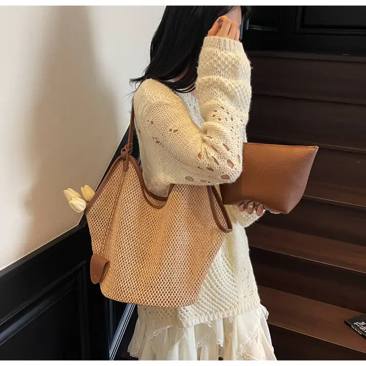 French Straw Bag Lazy Style Woven Large Capacity Shoulder Tote — feature 8