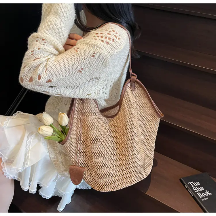 French Straw Bag Lazy Style Woven Large Capacity Shoulder Tote — feature 9