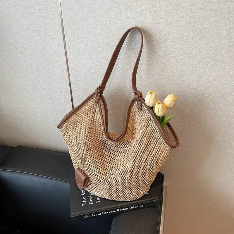French Straw Bag Lazy Style Woven Large Capacity Shoulder Tote - Image 2