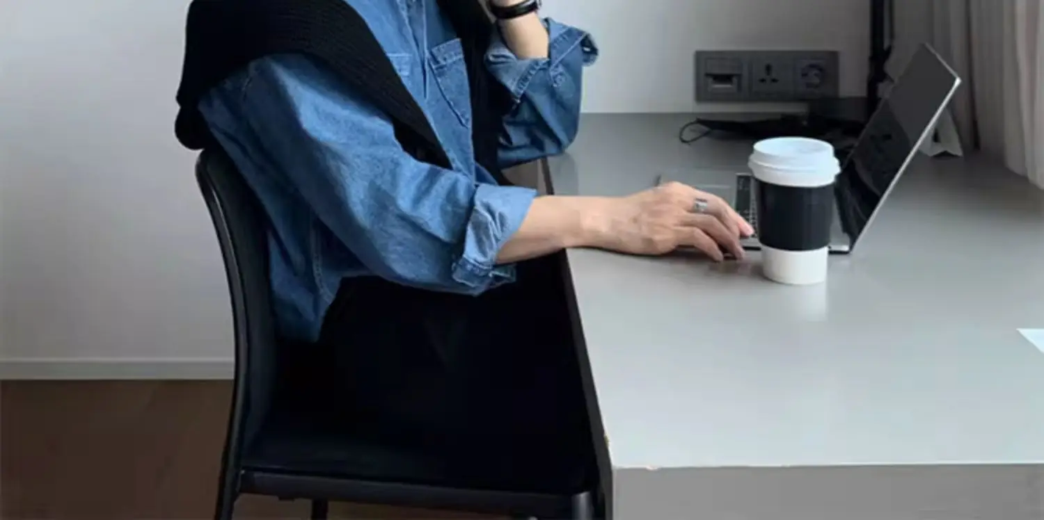Long Sleeve Denim Shirt Dark Blue Men High End Tension Wear — feature 16
