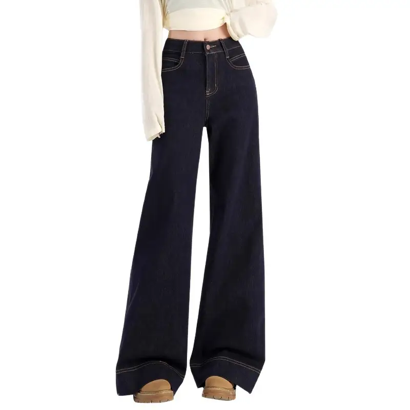 2025 Dark Blue Wide Leg Jeans High Waist Loose Slimming