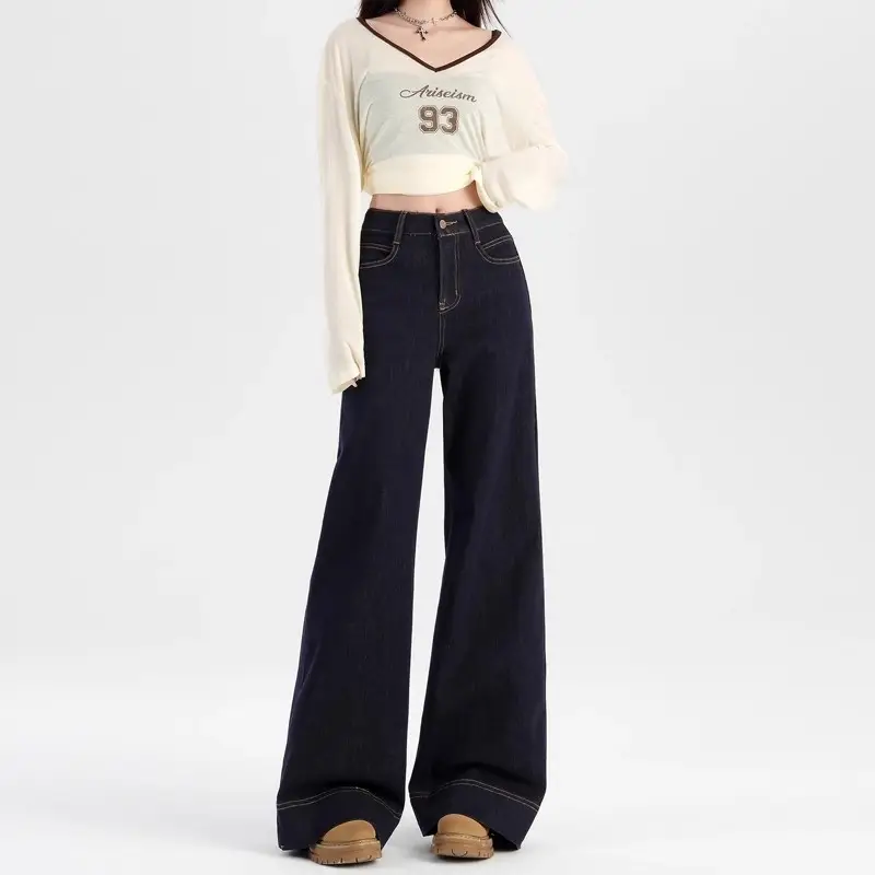 2025 Dark Blue Wide Leg Jeans High Waist Loose Slimming — feature 2