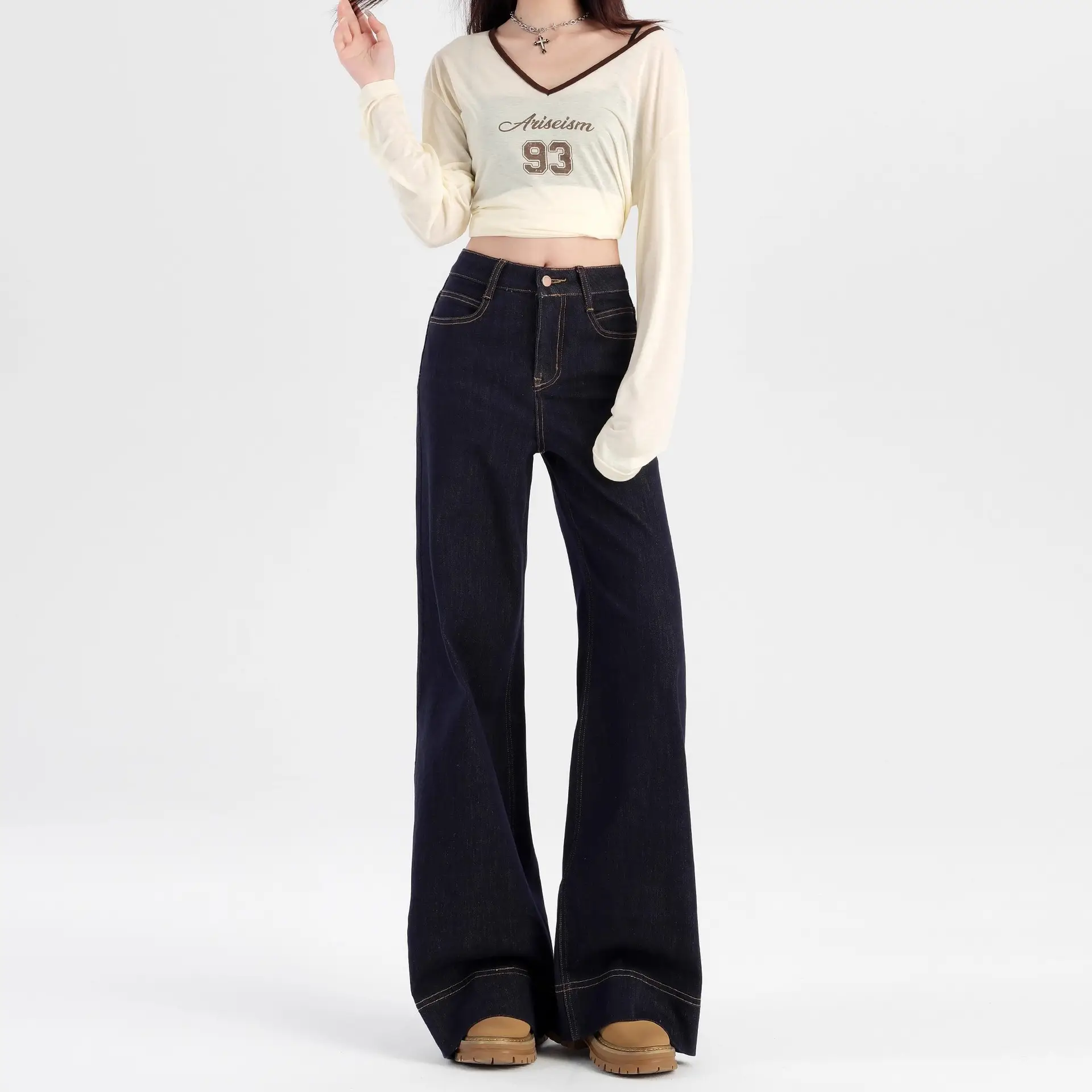 2025 Dark Blue Wide Leg Jeans High Waist Loose Slimming — feature 4