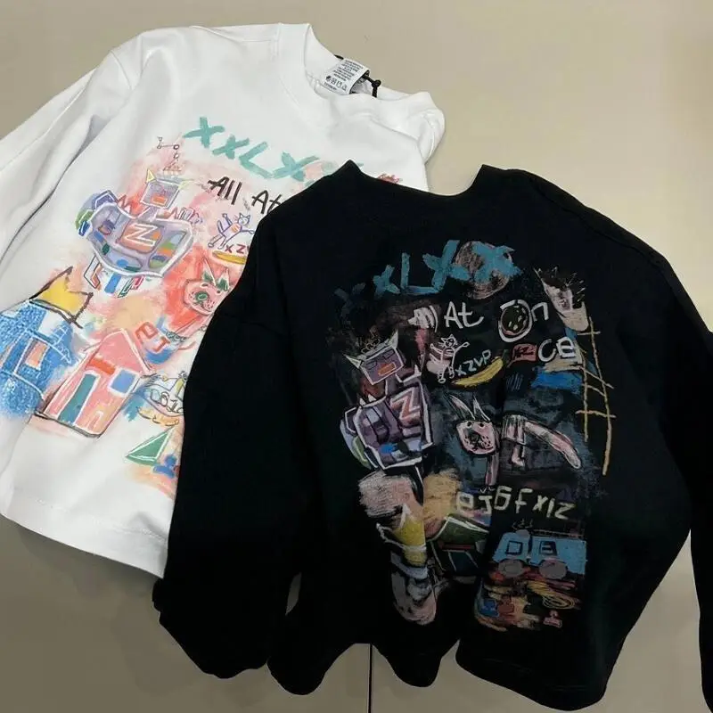 Boys Long Sleeve Graphic Sweatshirt Black White 2026 — feature 2
