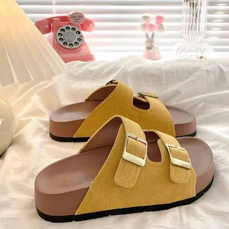Women's Turquoise French Birkenstock Slippers with Gold Buckles - Image 5