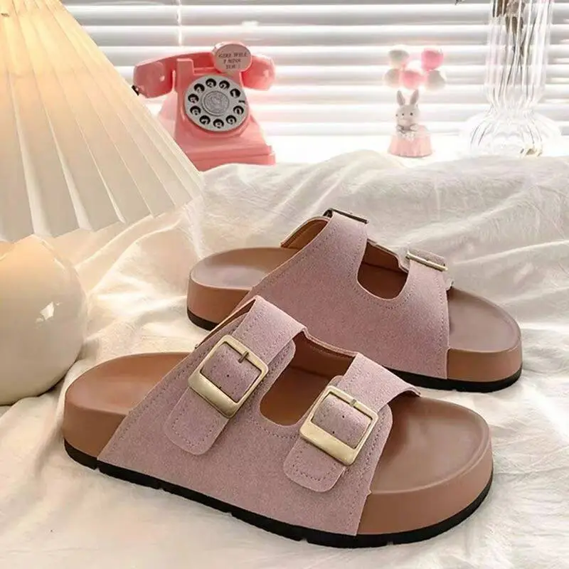 Women's Turquoise French Birkenstock Slippers with Gold Buckles - Image 6