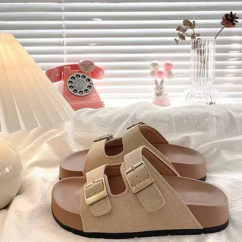 Women's Turquoise French Birkenstock Slippers with Gold Buckles - Image 7