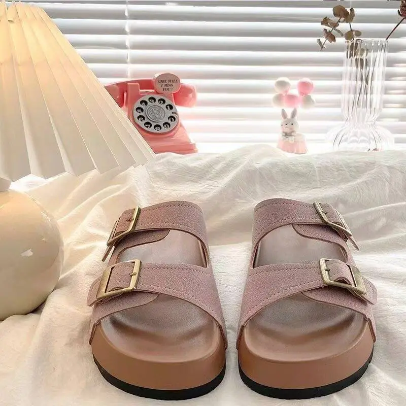 Women's Turquoise French Birkenstock Slippers with Gold Buckles — feature 10