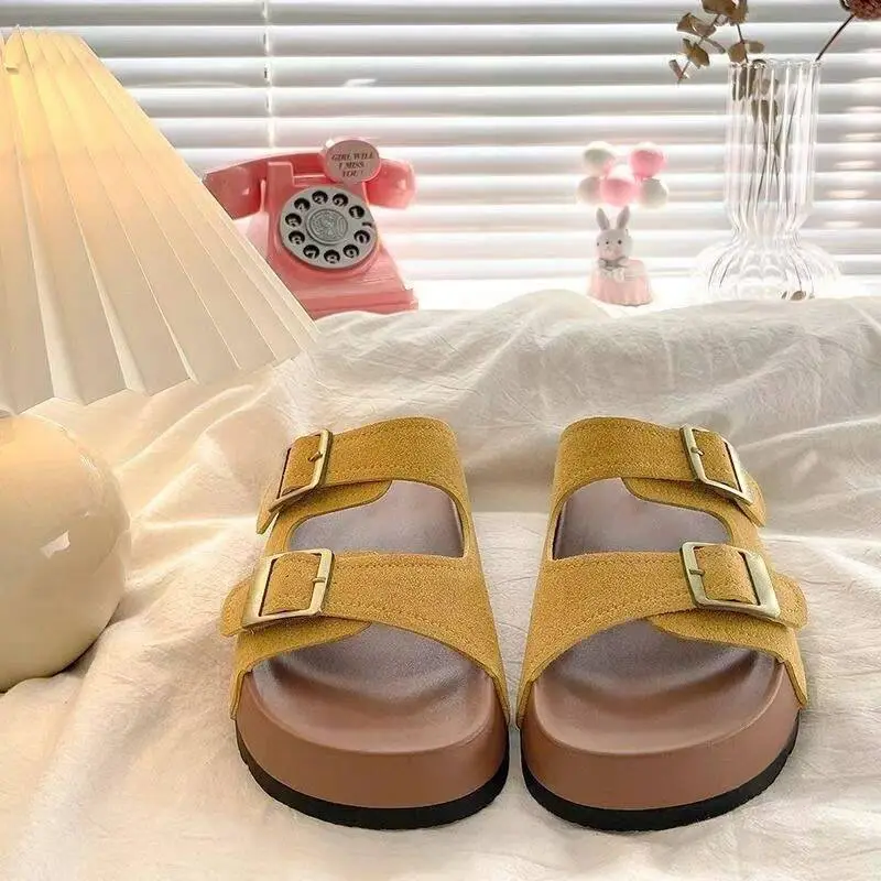 Women's Turquoise French Birkenstock Slippers with Gold Buckles — feature 11