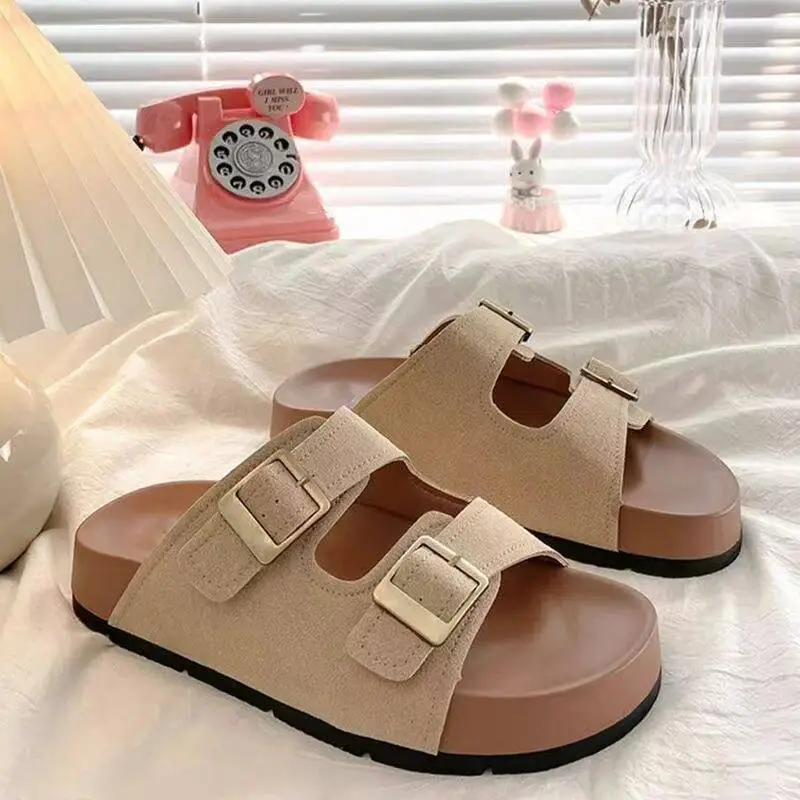 Women's Turquoise French Birkenstock Slippers with Gold Buckles — feature 8