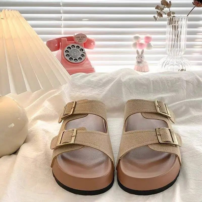 Women's Turquoise French Birkenstock Slippers with Gold Buckles — feature 9