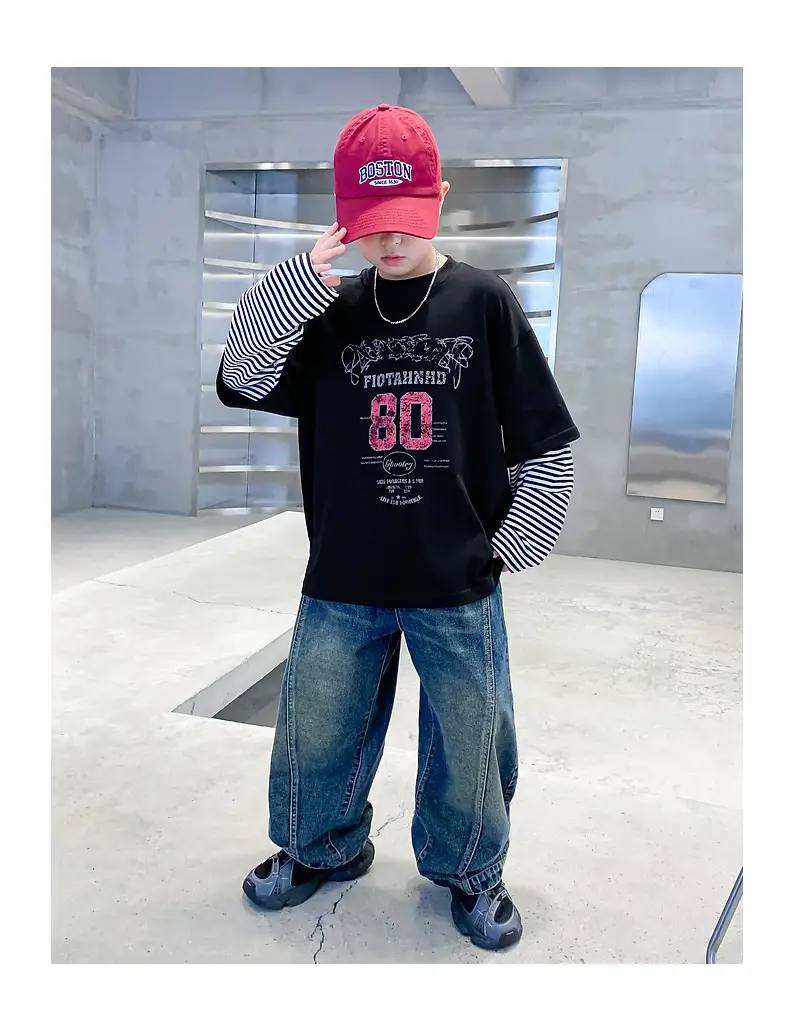 Boys Long Sleeve T-Shirt Black 2025 Sports Design — feature 11