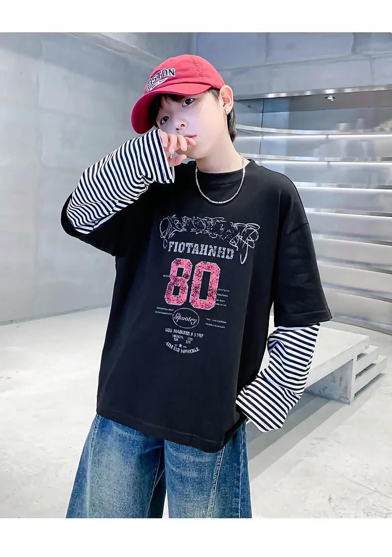 Boys Long Sleeve T-Shirt Black 2025 Sports Design — feature 13