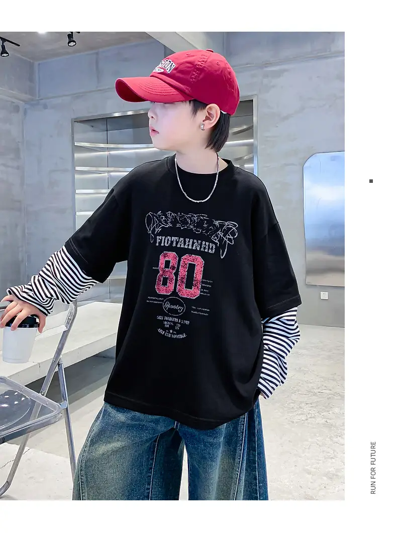 Boys Long Sleeve T-Shirt Black 2025 Sports Design — feature 9