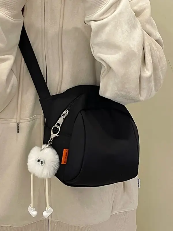 Women's Creamy Shell Shoulder Bag with Pom Pom Charm - Image 6