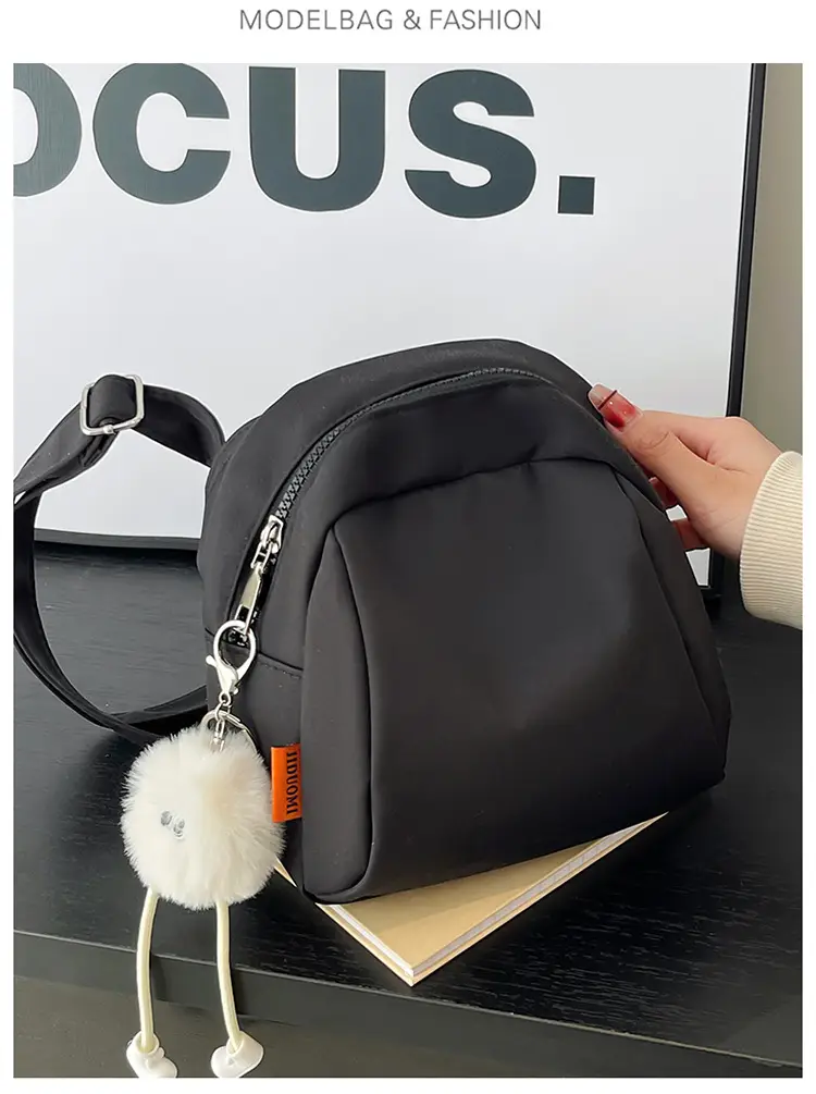 Women's Creamy Shell Shoulder Bag with Pom Pom Charm — feature 23