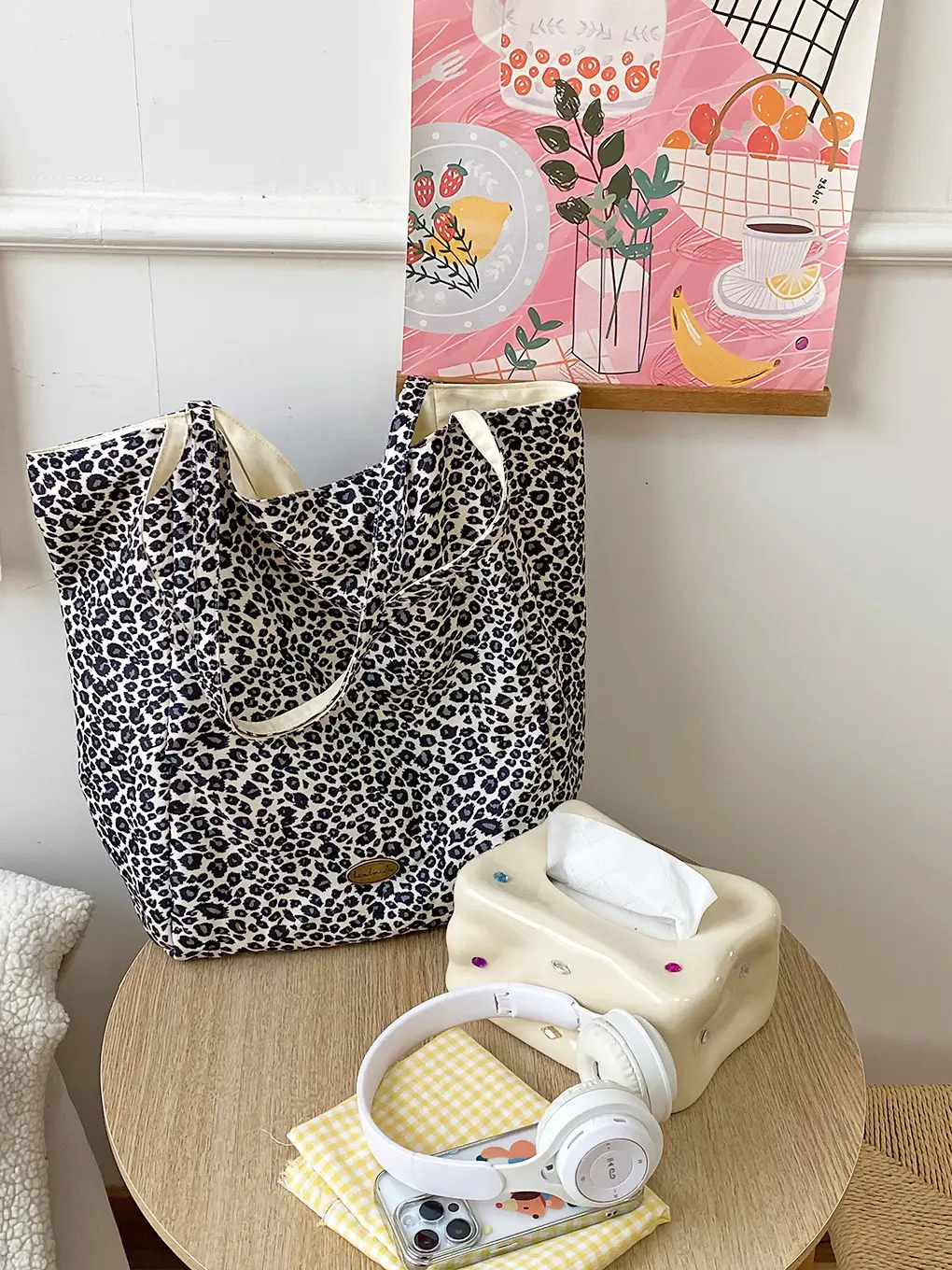 Retro Leopard Print Double-Sided Shoulder Bag for Women