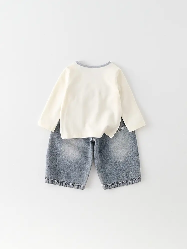 Baby Boy Cotton T-Shirt Shorts Set Cream Denim