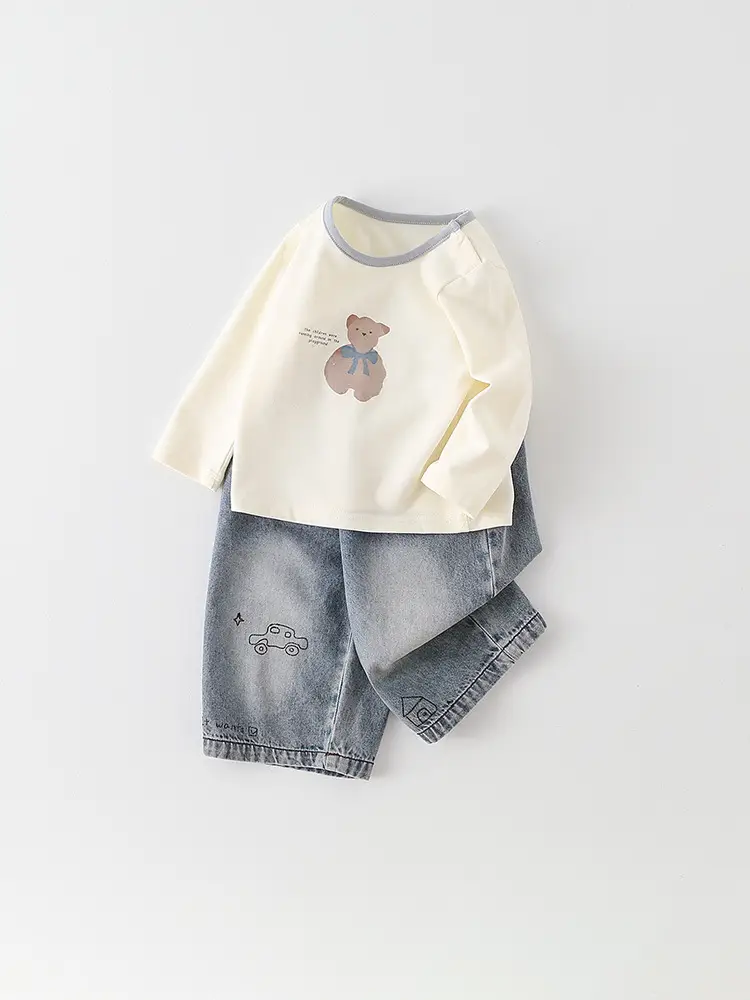 Baby Boy Cotton T-Shirt Shorts Set Cream Denim