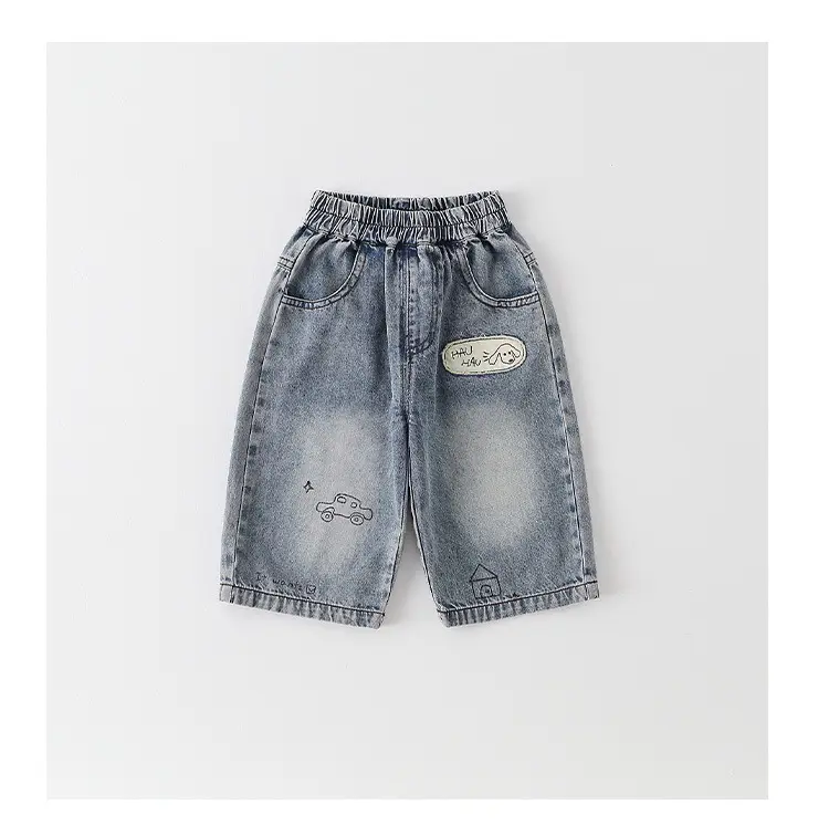 Baby Boy Cotton T-Shirt Shorts Set Cream Denim — feature 13