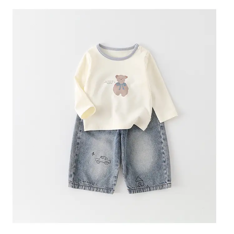 Baby Boy Cotton T-Shirt Shorts Set Cream Denim — feature 14