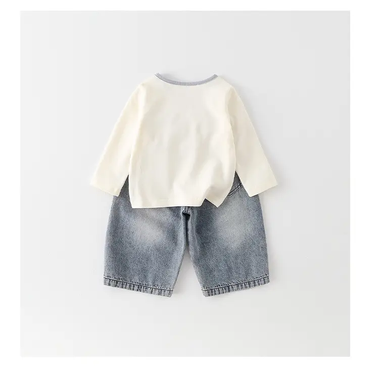 Baby Boy Cotton T-Shirt Shorts Set Cream Denim — feature 15