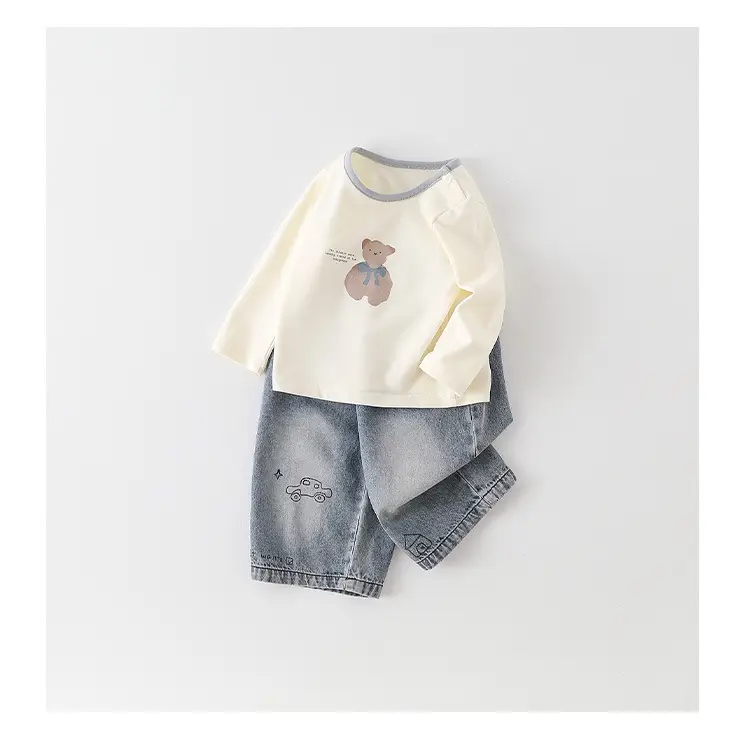 Baby Boy Cotton T-Shirt Shorts Set Cream Denim — feature 16