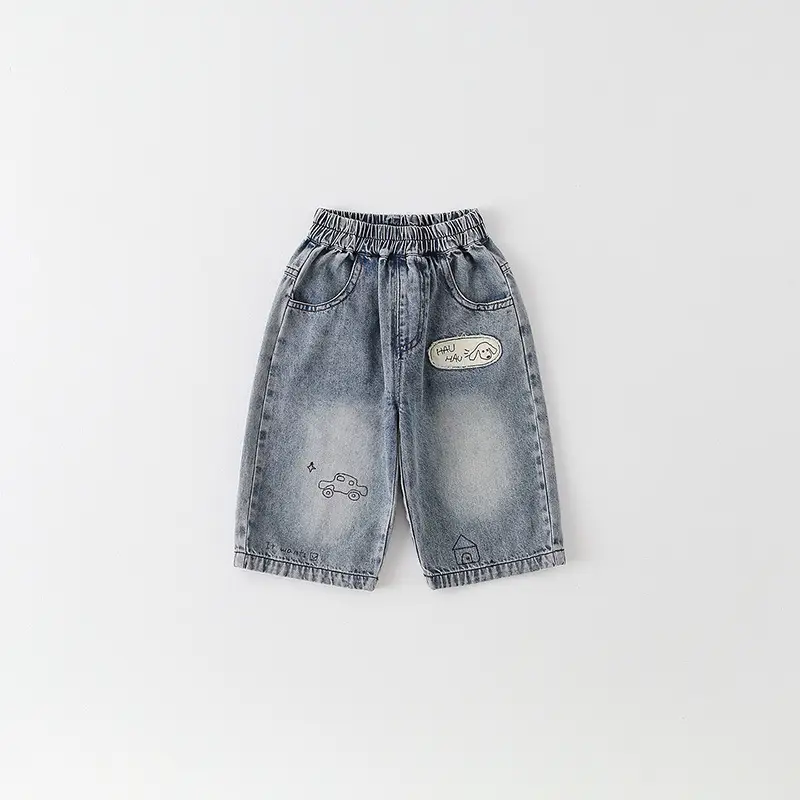 Baby Boy Cotton T-Shirt Shorts Set Cream Denim