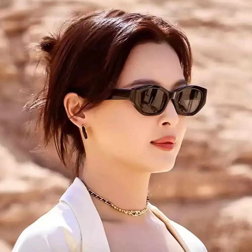 Retro Cat-Eye Sunglasses for Women Black Brown Tint - Image 6