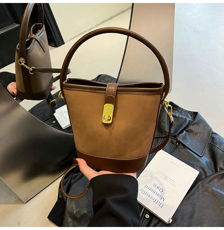Women Crossbody Bag Beige Leather Bucket Style 2026 — feature 12