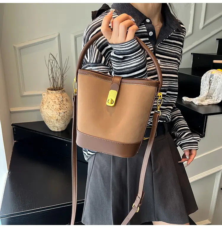 Women Crossbody Bag Beige Leather Bucket Style 2026 — feature 21