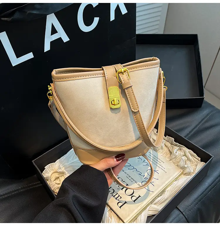 Women Crossbody Bag Beige Leather Bucket Style 2026 — feature 9