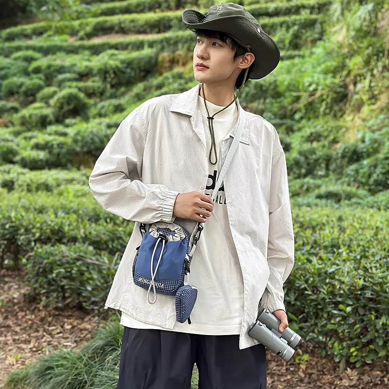 Blue Drawstring Shoulder Bag with Crossbody Strap for Men Women - Image 9