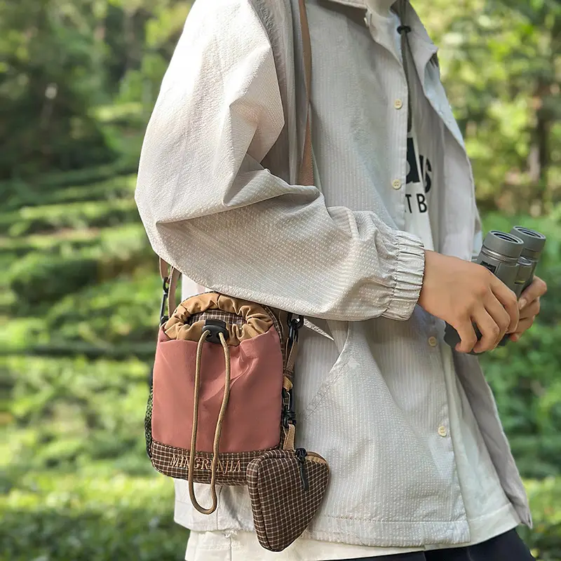 Blue Drawstring Shoulder Bag with Crossbody Strap for Men Women - Image 10
