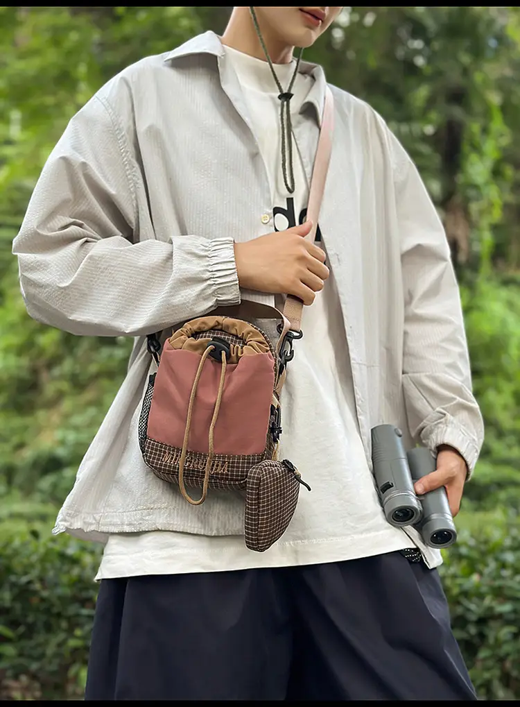 Blue Drawstring Shoulder Bag with Crossbody Strap for Men Women — feature 12
