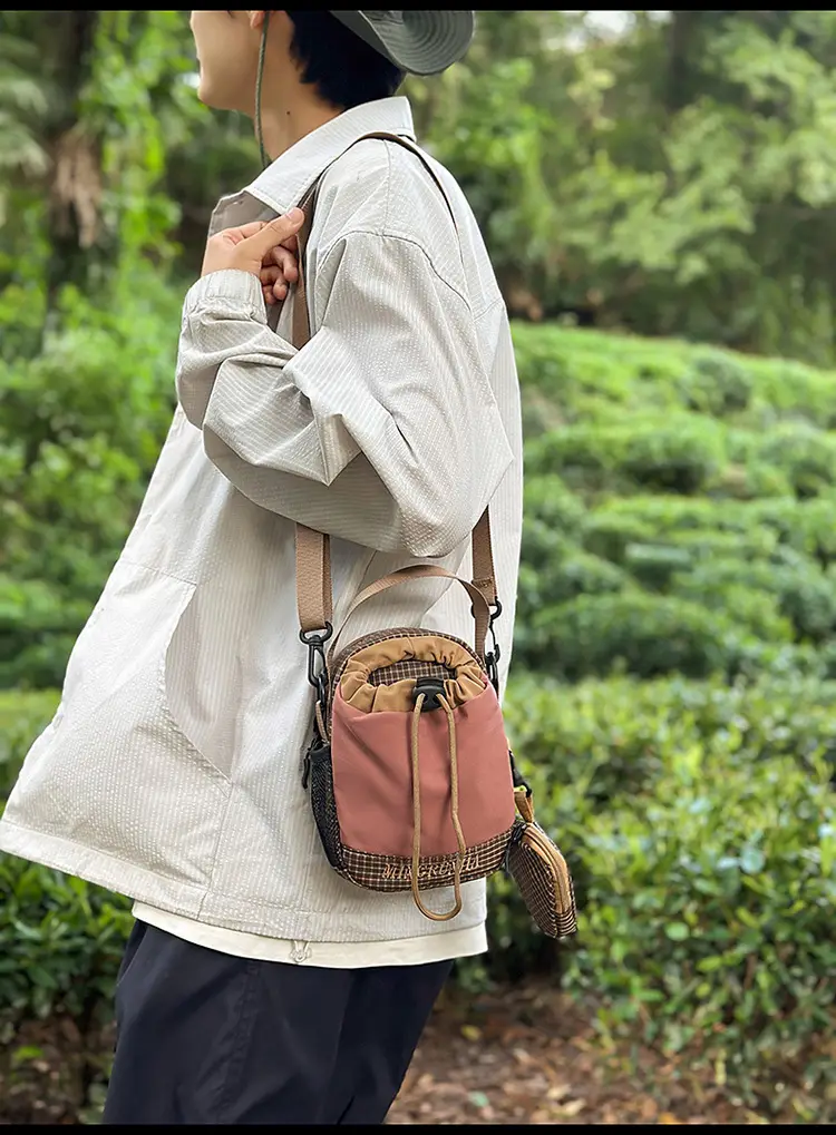 Blue Drawstring Shoulder Bag with Crossbody Strap for Men Women — feature 13