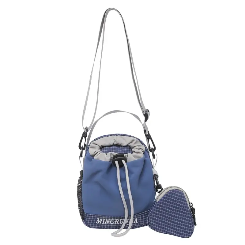 Blue Drawstring Shoulder Bag with Crossbody Strap for Men Women - Image 3