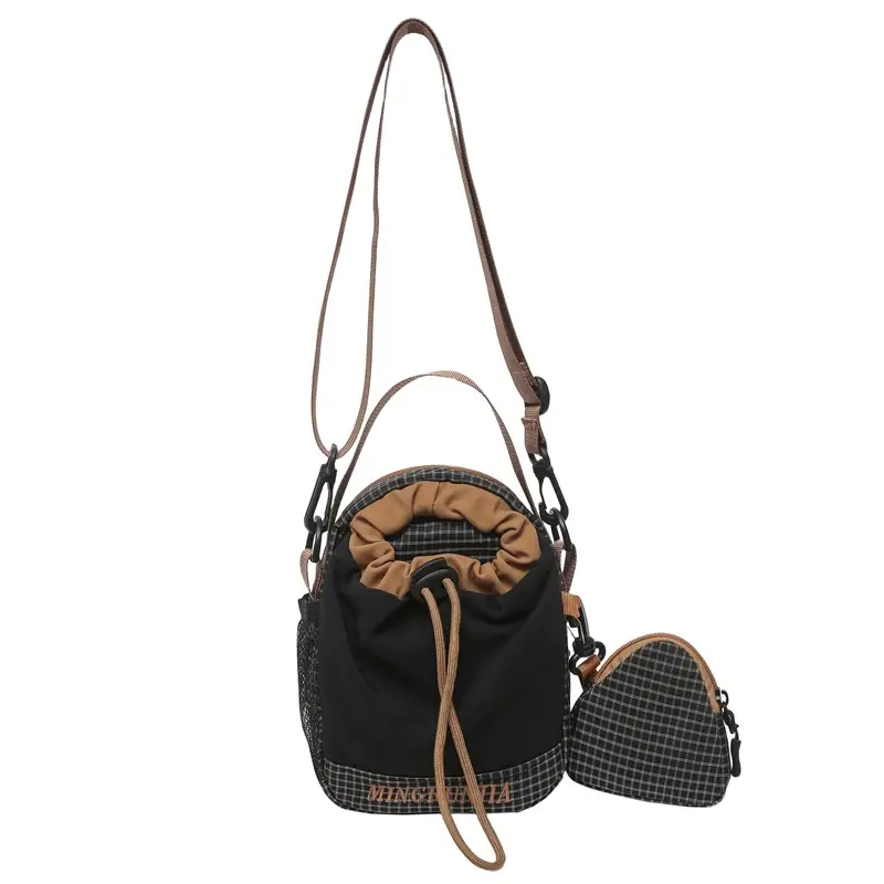 Blue Drawstring Shoulder Bag with Crossbody Strap for Men Women - Image 4