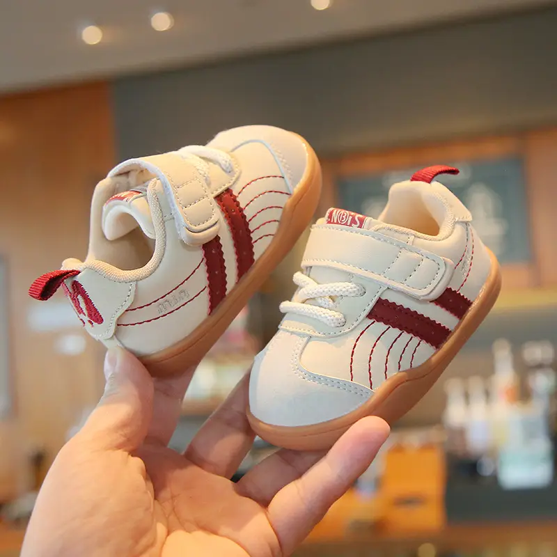 2025 Toddler Shoes White Red Velcro Strap Non-Slip
