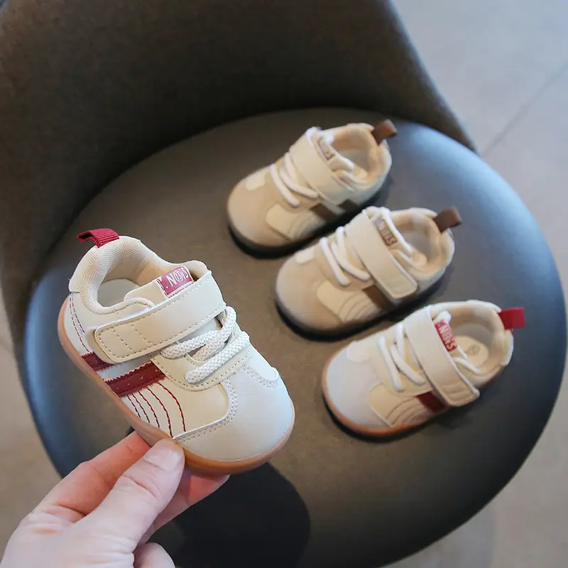 2025 Toddler Shoes White Red Velcro Strap Non-Slip