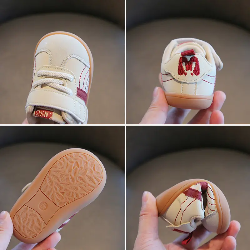2025 Toddler Shoes White Red Velcro Strap Non-Slip