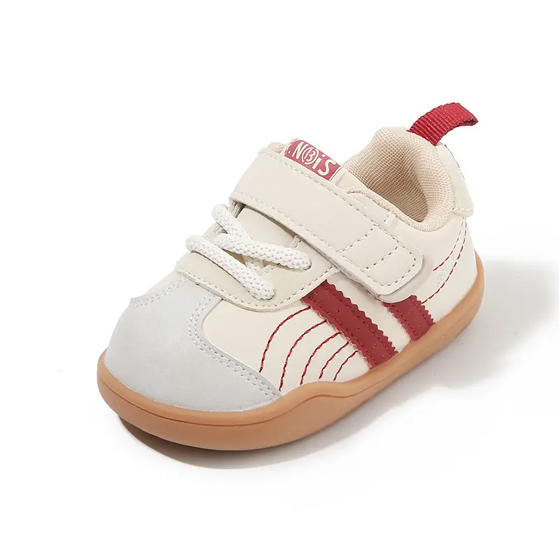 2025 Toddler Shoes White Red Velcro Strap Non-Slip
