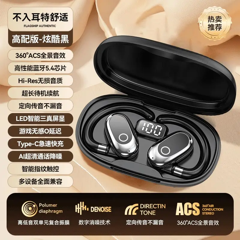 [Universal Rotation] Ear-Mounted Bluetooth Headset True Wireless 2025 New Berlin Sound Effect Sports Super Long Battery Life
