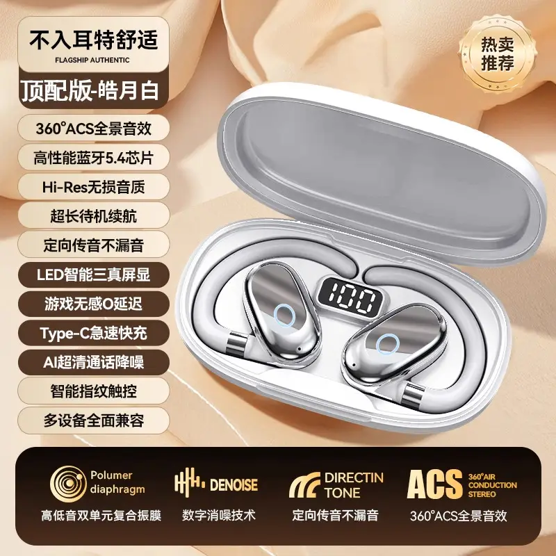 [Universal Rotation] Ear-Mounted Bluetooth Headset True Wireless 2025 New Berlin Sound Effect Sports Super Long Battery Life