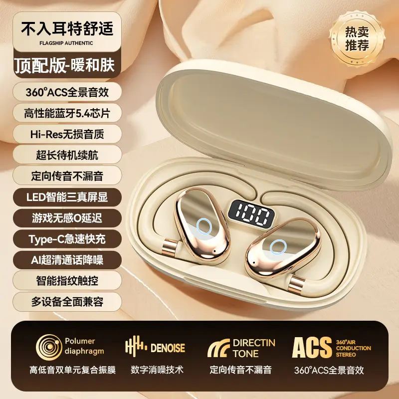 [Universal Rotation] Ear-Mounted Bluetooth Headset True Wireless 2025 New Berlin Sound Effect Sports Super Long Battery Life